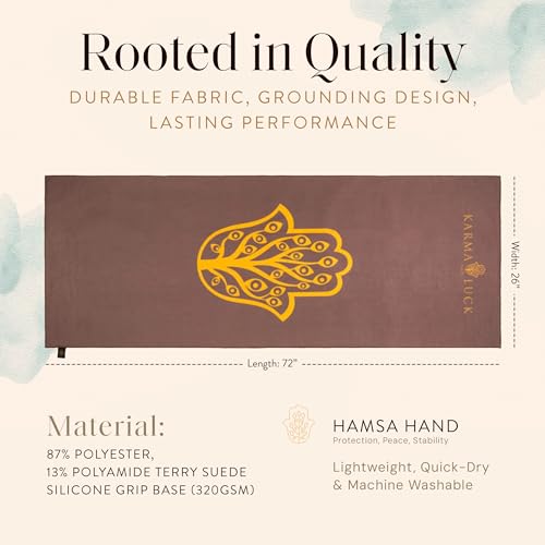 KARMA AND LUCK Grounded Grace Yoga Towel, Rooted Energy for Strength & Balance, Non-Slip Hot Yoga Mat Towel with Silicone Base, Highly Absorbent Terry Suede, 26” x 72” - color: Grounded