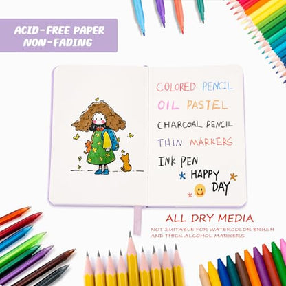 Mix Media Pad,3.5"x5.5" Small Hardcover Leather Art Sketchbook,60 Sheets(112lb/180gsm) Heavyweight Acid Free Artistic Painting Drawing Sketching Paper, Handy Pocket Journal Sketchbook.Taro Purple - color: 180gsm-taro purple