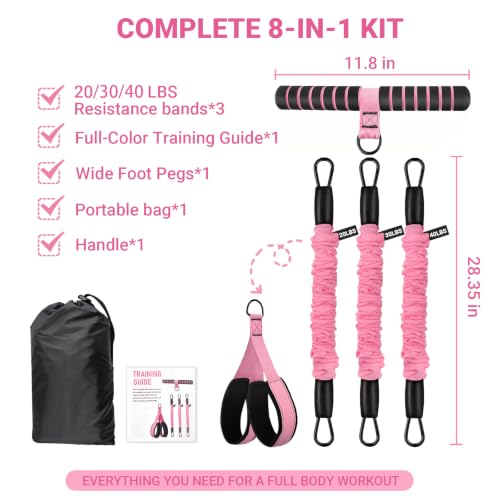 Pedal Resistance Bands with Handles, 90Lbs Adjustable Exercise Band Set - color: Pink