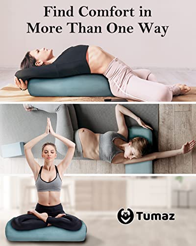 Tumaz Yoga Bolster Set, Rectangular Yoga Bolster with Washable Cover | Soft bolster for restorative yoga, meditation and stretching. Includes 8-ft strap, carry handle and washable cover - color: Turkish Blue