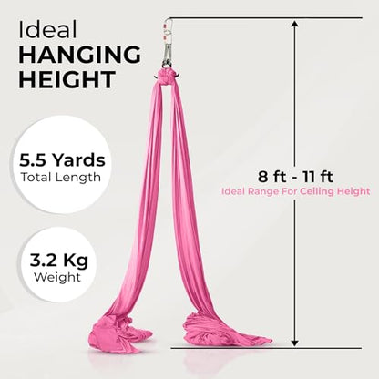 LOTUS78 Aerial Yoga Hammock 5.5 Yards (198 Inches) – Premium Aerial Silk Swing for Antigravity Fitness, Inversion Therapy, Strength & Flexibility | Purple | Yoga Trapeze for Home & Studio - color: Pink