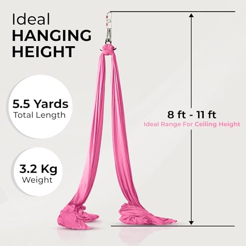 LOTUS78 Aerial Yoga Hammock 5.5 Yards (198 Inches) – Premium Aerial Silk Swing for Antigravity Fitness, Inversion Therapy, Strength & Flexibility | Purple | Yoga Trapeze for Home & Studio - color: Pink