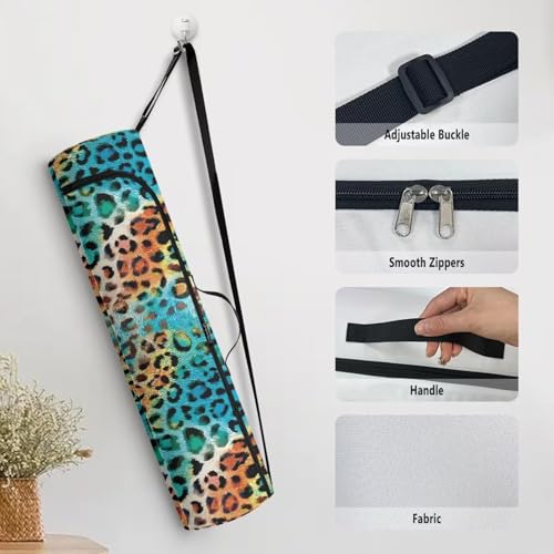 Yoga Mat Bag for Women & Men Full-Zip Yoga Mat Carrier Bag for Class Workout Park with Adjustable Strap - color: Blue Tiger Print