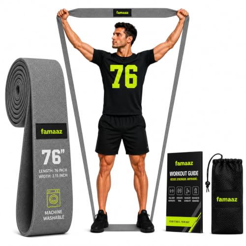 76" Inch Premium Performance Extended Length Thick Fabric Resistance Band – 90lb Tension, Machine Washable, 3" Wide Non-Slip Extra Long, No Pinching/Snapping for Stretching & Full Body Workout