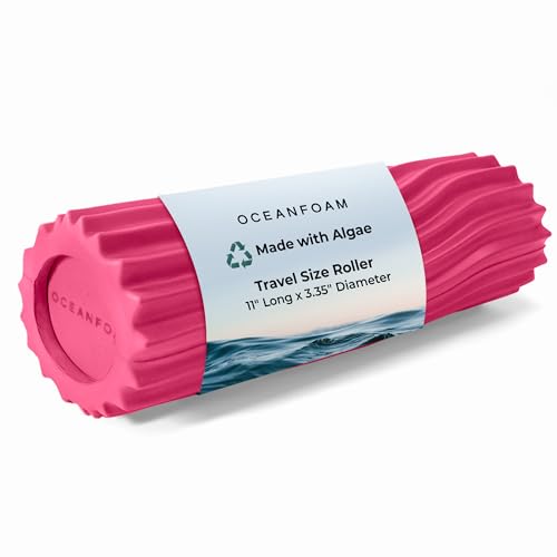 Oceanfoam Ripple Travel Foam Roller (11" x 3.35") Firm Mini Foam Roller for Physical Therapy, Deep Tissue Massage, Back Pain - High Density, Ergonomic Wave Textured, Yoga, Pilates, Exercise (Hot Pink) - color: Hot Pink