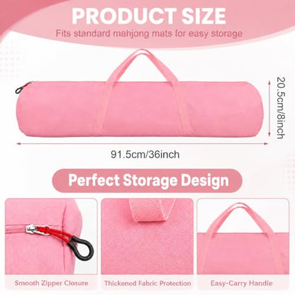 34-Inch Mahjong Mat Bag, Heavy-Duty Canvas Carrying Bag with Center Dual Handles & Smooth Zipper, Fits Mahjong Mat, Racks & Tiles, All-in-One Travel Storage Bag - color: Pink