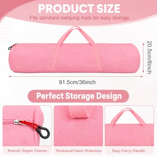34-Inch Mahjong Mat Bag, Heavy-Duty Canvas Carrying Bag with Center Dual Handles & Smooth Zipper, Fits Mahjong Mat, Racks & Tiles, All-in-One Travel Storage Bag - color: Pink