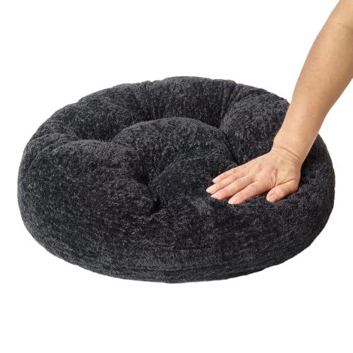 Floor Pillow, Large Meditation Sitting Cushion with Handle | for Tatami, Living Room, Yoga Use for Adults and Kids (1, Round, Black, 22" x 22" x 6") - color: Round, Black