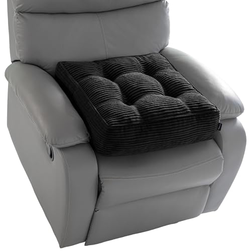 HIGOGOGO Tufted Corduroy Recliner Seat Cushion for Elderly, 20x20x5 Inch Large Square Seat Cushion for Recliner Chair, Floor Pillow, Office Chair, Car, No Pressure on Thighs, Black - color: Black, size: 20x20x5