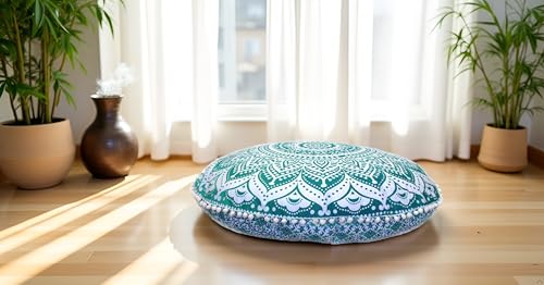 ICC Large Round seat Floor Cushion Chair Ottoman Cover, Pouf Pillow Meditation Floor Cushions Covers, Seating pouffe Throw Covers Craft Room Furniture for Sitting Cover 32" Inches Green - color: Green