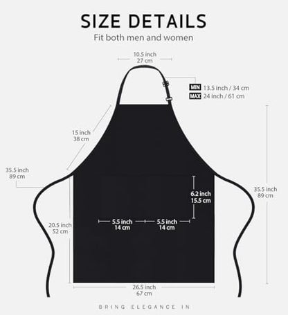 Syntus Apron for Men Women, Adjustable Cooking Kitchen Apron with 2 Pockets | Machine Washable, Firm Stitching, Stain Resistance, Long Tie Straps, 2 Pockets, Versatility, Unisex Use, Gift, BBQ - color: Basic Black, style: 2 Polyester