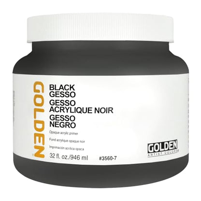 GOLDEN Black Gesso, 32 fl. oz. Jar | Artist grade acrylic ground; opaque black, toothy, semi-absorbent painting surface. Opaque