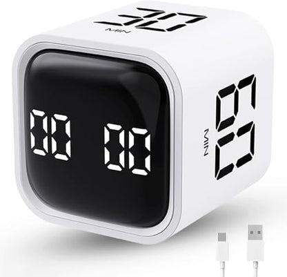 Productivity Timer Flip Gravity Sensor Cube Timer Countdown & Countup,Mute & Vibrate & Sound，5/10/30/60min & Custom Timing, Perfect for ADHD,Work,Learning,Kitchen Cooking (1White) - color: White