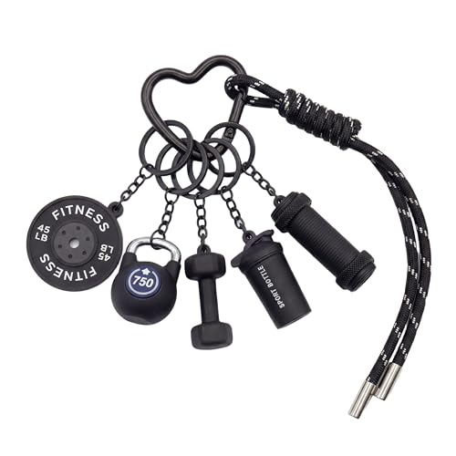 Gym Keychain Motivational Fitness Accessories with Dumbbell Kettlebell Barbell Yoga Mat Charms Weightlifting Keyring - color: Black