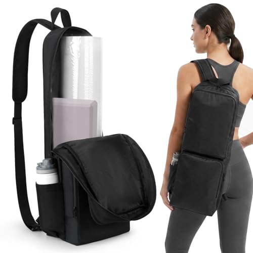 VISEMAN Yoga Mat Bag Carrier Waterproof Yoga Backpack with Multi Pockets, Lightweight Adjustable Yoga Bag for Mat, Yoga Blocks, Yoga Accessories - color: Black