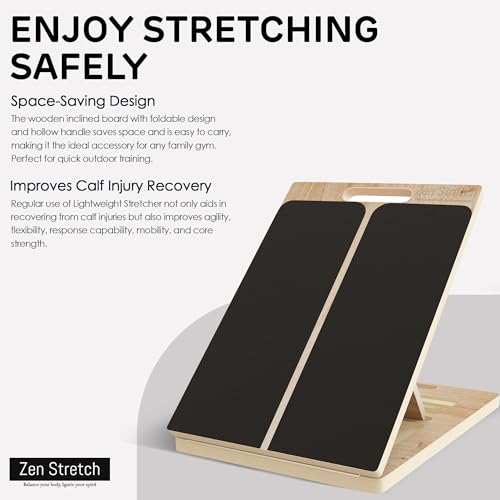 Wooden Slant Board for Calf Stretching & Squats, Adjustable Incline Board for Physical Therapy - Squat Wedge Block Alternative - Portable & Lightweight - Equipped with Anti-Slip Replacement Pads