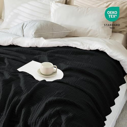 Carriediosa 100% Cotton Muslin Throw Blanket 66 x 90 Summer Gauze for Adult - color: Black, size: Twin XL