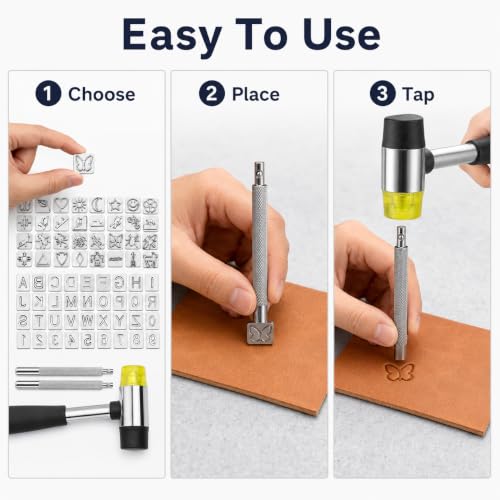 Leather Stamping Tools with Rubber Hammer Saddle Making Stamp Punch Set