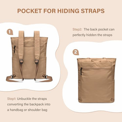 GOLF SUPAGS Foldaway Convertible Tote Backpack Lightweight Nylon Daypack for Women Men City Pack Versatile Backpack for Leisure Travel, Gravel Brown - color: Gravel Brown