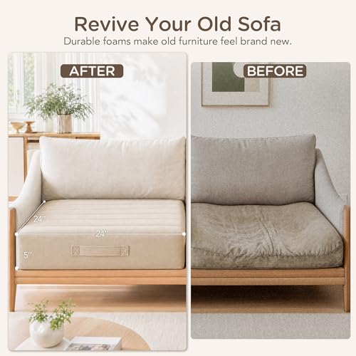 Codi Couch Cushion Replacements 2 Pack, 5 Inch High-Density Foam, 24 Inch - color: Ivory, size: 24 Inch (Pack of 2)