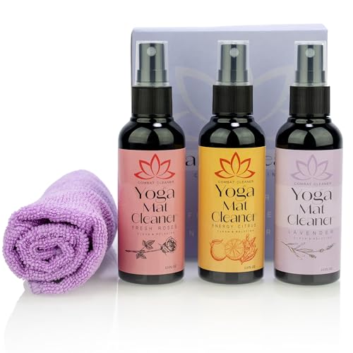 Combat Cleaner Yoga Mat Cleaner Spray Kit with Microfiber Towel, 3Pack