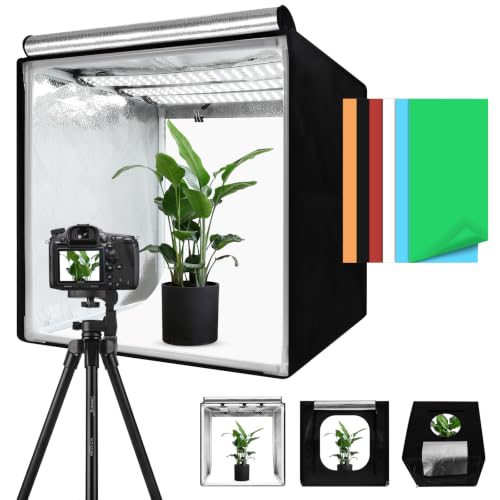 Light Box with Tripod Stand, 20"x20" LightBox with 3 Stepless Dimming Light Boards (CRI ≥95) 243 Light Beads, Shooting Tent kit with 6 Color PVC Backdrops.Photo Studio Light Box for Photography - size: 20*20*20 Inch