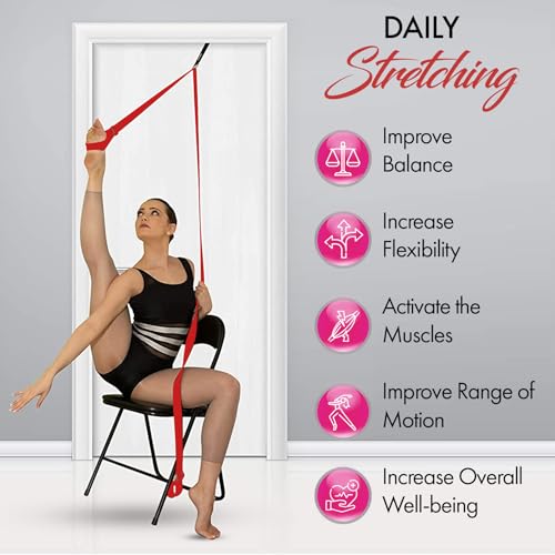 Stretching Strap with Door Anchor for Splits and Flexibility Training - color: Red