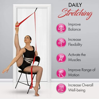 Stretching Strap with Door Anchor for Splits and Flexibility Training - color: Red