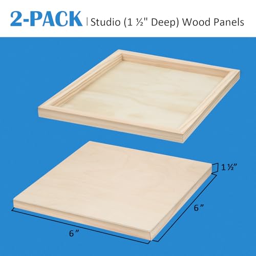 2 Pack 6x6 Gallery Unfinished Wooden Canvas Panels | Birch Wood Panels Kit, 1 1/2" Deep Art Cradle Boards for Painting, Pouring, Burning,Epoxy Resin, Laser Engraving Cutting - size: 6*6 2 Pack