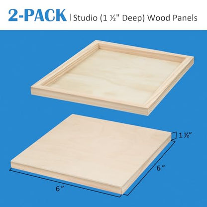 2 Pack 6x6 Gallery Unfinished Wooden Canvas Panels | Birch Wood Panels Kit, 1 1/2" Deep Art Cradle Boards for Painting, Pouring, Burning,Epoxy Resin, Laser Engraving Cutting - size: 6*6 2 Pack
