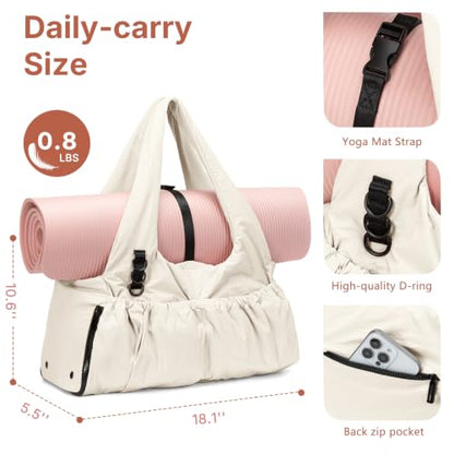 Yoga Mat Bag Yoga Bag for Women with Mat Holder Large Sport Gym Bag with Adjustable Yoga Mat Strap Shoes Compartment - color: Beige