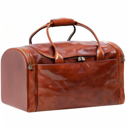 Time Resistance Leather Duffel Bag - Large Weekend Gym Travel Bag (Cognac Brown) - color: Cognac