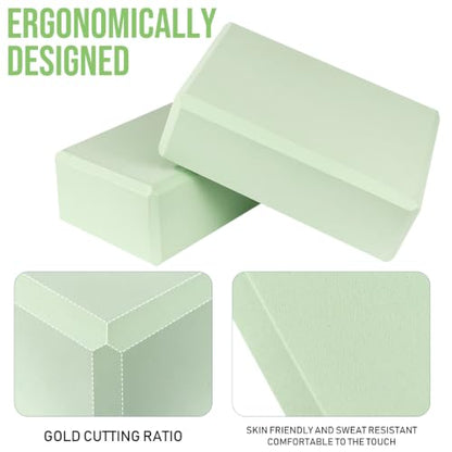 9"x6"x3" Yoga Block, 2 Pcs Soft Non-Slip Foam Blocks Supportive - color: Pale Green