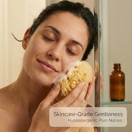 Natural Sea Wool Sponges 2pk, 6"-7" Body Sponge + 3"-4" Facial, Bath & Face | Softest sea sponge variety. Sustainably harvested & hypoallergenic. Perfect body + face set, gift-ready in a drawstring bag.