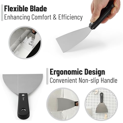 Bates- Putty Knife Set, 7 Pack, Carbon Steel, 1", 1.5", 2", 2.5", 3", 4", 5", Putty Knives, Drywall Knife Set, Putty Knife Scraper Tool, Spackle Knife Set, Paint Scraper Tool, Drywall Knifes Set - color: Black, size: 1", 1.5", 2", 2.5", 3", 4", 5"