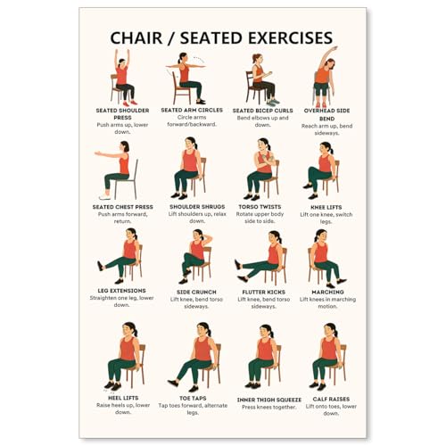 Chair Yoga Chart Exercise Poster Seated Exercises for Seniors and Beginners Canvas Wall Art Gym Yoga Room Living Room Bedroom Decor 12x18 Inch Unframed Laminated Gentle Seated Exercise Charts Print - color: Yoga Wall Art, size: 18"L x 12"W, style: Unframe