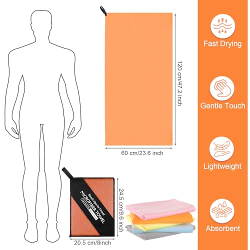 Tudomro 5 Pcs Microfiber Gym Towels Quick Dry Camping Towel for Women Men Gym Sweat Sports Towel for Yoga Tennis Running Swimming Exercise Working Out(Multicolor,23.6 x 47.2 '') - color: Multicolor, size: 23.6 x 47.2 ''