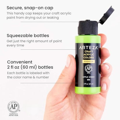 ARTEZA Craft Acrylic Paint, 2 ounce Bottles, Water-Based, Matte Finish Paints, Art Supplies for Glass, Wood, Ceramics, Fabrics, Leather, Paper - style: Basic Colors