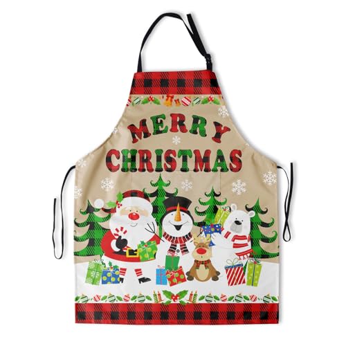 Artist Painting Apron with 2 Pockets Painters Art Aprons Gifts for Women Men - color: Christmas Santa Snowman Reindeer