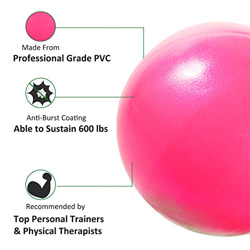 Mini Exercise Ball, 9 Inch Small Gym Ball with Inflatable Straw for Yoga, Pilates, Stability, Barre, Physical Therapy, Stretching and Core Training, Improves Balance, Strength - color: Pink