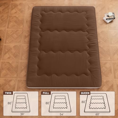 Dr.Futon Japanese Floor Futon Mattress Extra Thick Folding Roll Up Bed Topper Mat for Guest,Lounger and Tavel - color: Brown, size: Full