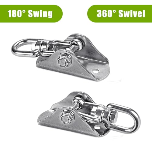 SELEWARE Swing Hangers Heavy Duty Ceiling Swing Mount with Carabiners 2 Pcs | Stainless Steel Swing Hooks 360° Swivel Swing Hardware for Porch Swing Hammock Chair Heavy Bag Yoga Silk 1000 LB Capacity - color: Silver-360° Swing Hanger With Carabiners (2 Pa