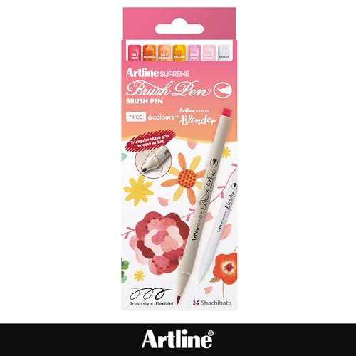Artline SUPREME Brush Pens | AP Certified Safe for Kids | Blur Resistant Ink | EPFS-F | Flexible Brush Nib Creates Unique Wide & Fine Lines | Assorted Floral 7-Pack - size: Pack of 7