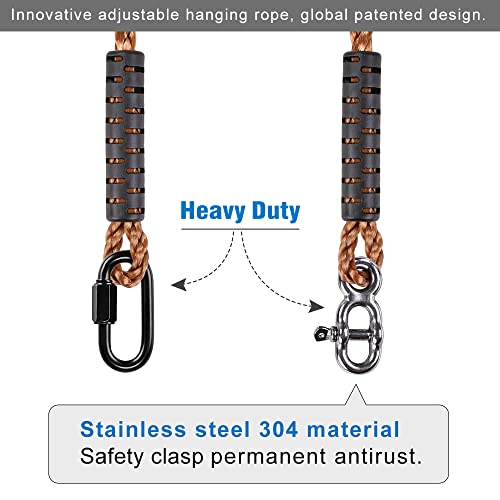 SELEWARE 6.5ft Tree Swing Rope, Adjustable Hammock Straps Hanging Kit - color: Brown - 2 Pack, size: 6.5ft