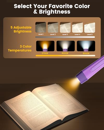 Glocusent Neck Light with Timer, 100 Hours Book Light for Bedtime Reading | Neck Reading Light, 3-Color, 5 Brightness, Bendable, Ergonomic, 1600mAh, Rechargeable, Eye Care, Sleep Aid, Travel Lock, Gift - color: Purple