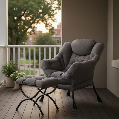 Tiita Lazy Chair with Ottoman, Comfy Reading Accent Chair, Dark Grey - color: Dark Grey