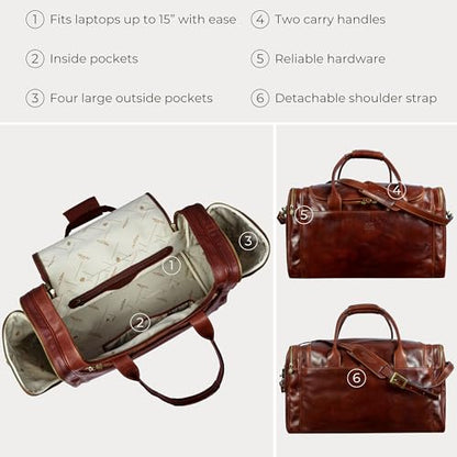 Time Resistance Leather Duffel Bag - Large Weekend Gym Travel Bag (Brown) - color: Brown