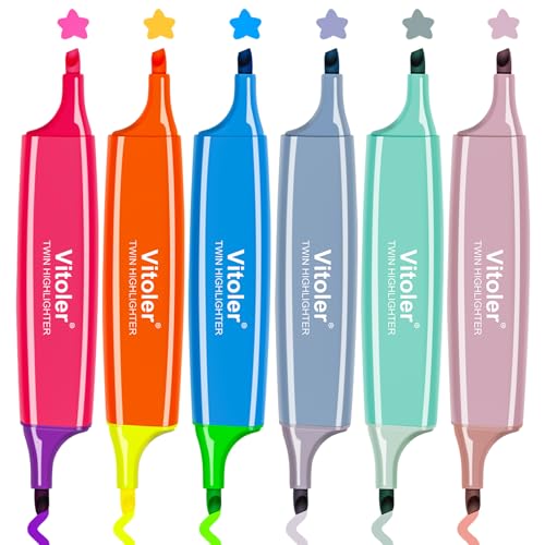 Vitoler Highlighters Assorted Colors,Bible Highlighters,6 Pcs,12 Colors,Dual Tips,No Bleed,Aesthetic Highlighter,Marker Pens for Office Supplies - color: Multicolor B