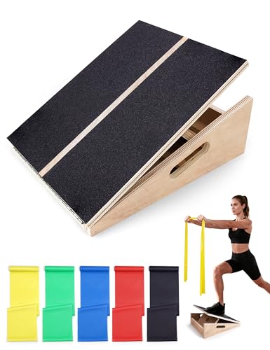 Professional Slant Board for Calf Stretching with 5 Resistance Bands Adjustable Portable Incline Board Wooden Calf Stretcher for Physical Therapy Squats Leg Knees Heel Ankle
