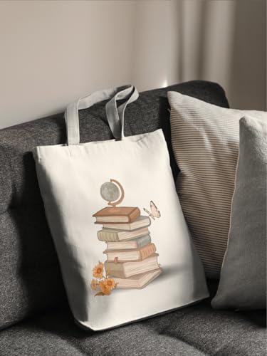 Aesthetic Canvas Tote Bag for Women with Inner Pocket - color: Book Reader